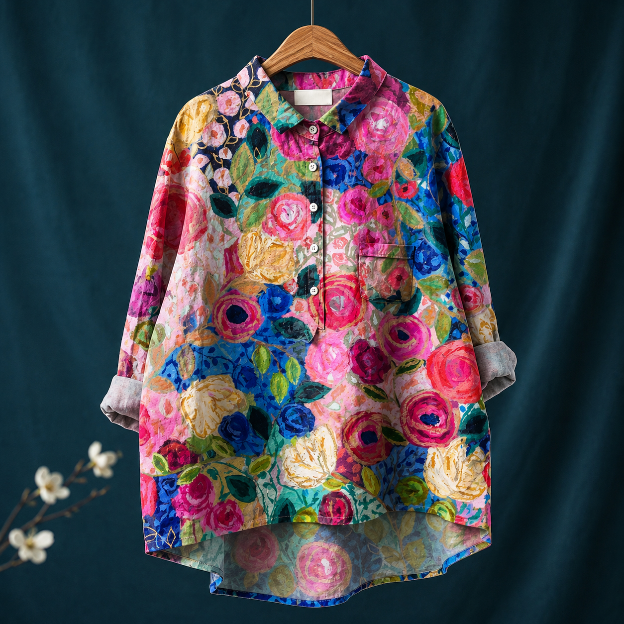 ナオコ｜色とりどりの薔薇柄シャツブラウス