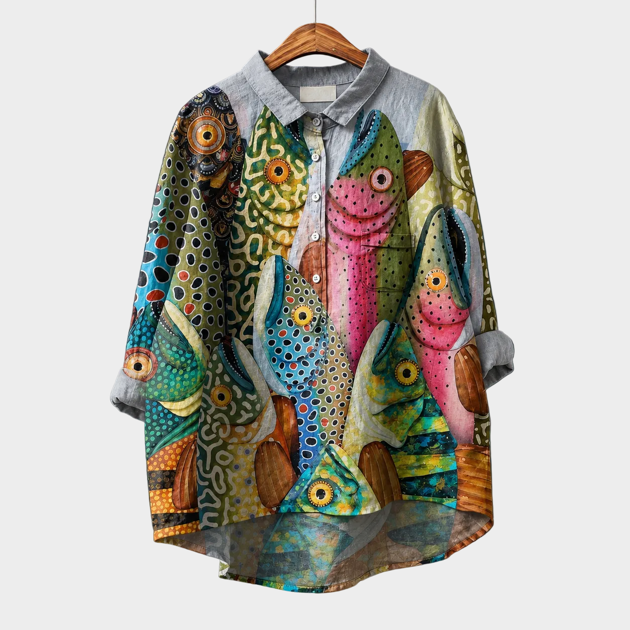 ノゾミ｜色鮮やかな魚が並ぶシャツブラウス
