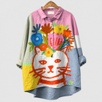 スズ｜花冠の猫の配色シャツブラウス