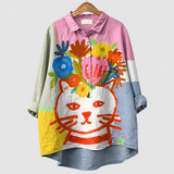 スズ｜花冠の猫の配色シャツブラウス