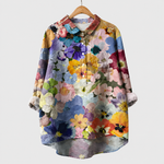 ヒヨリ｜パンジーの花畑柄シャツブラウス