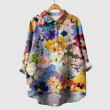 ヒヨリ｜パンジーの花畑柄シャツブラウス