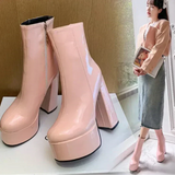 なつは｜厚底 エナメル調ショートブーツ