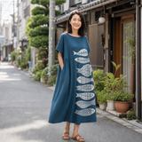 シゲコ｜藍染の魚文様のワイドワンピース