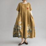 コマチ｜山吹色の花柄ワイドワンピース